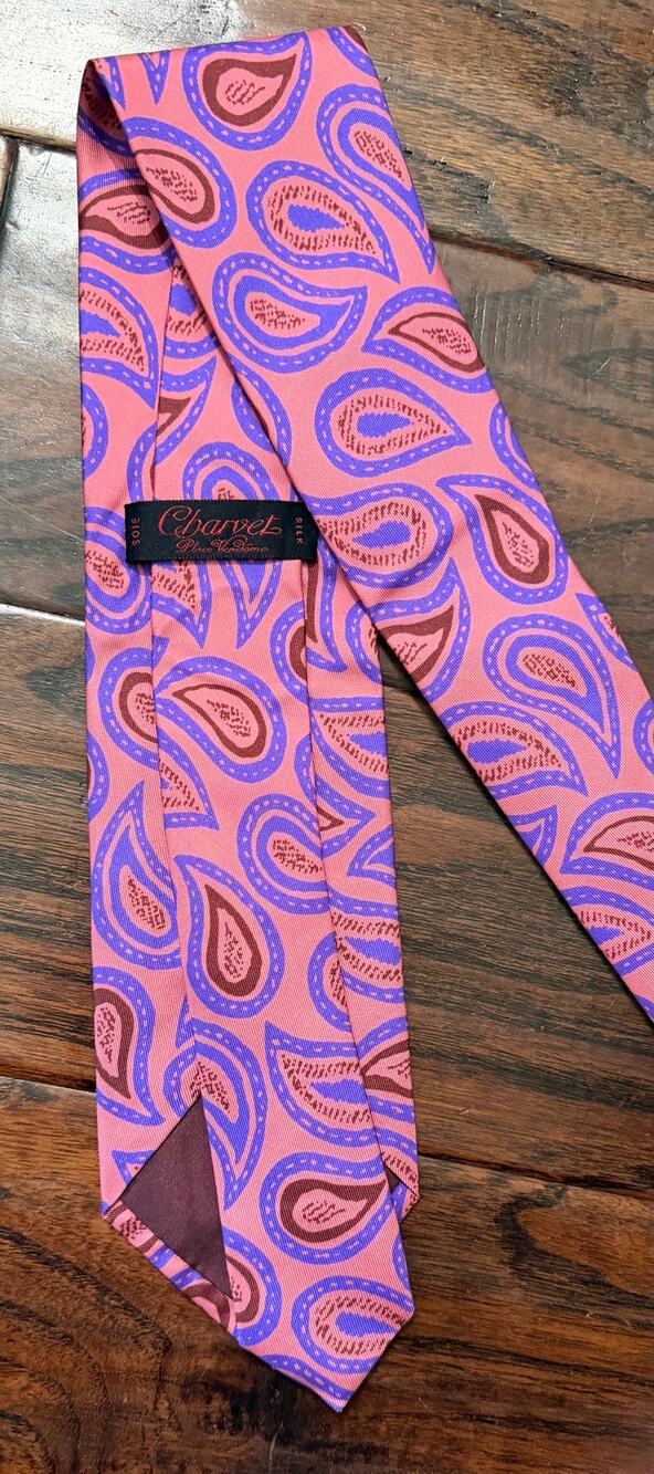 $325 NWT Charvet Paris Pink & Purple Large Paisley Pattern 100% Silk Neck Tie